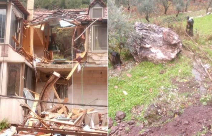 بالصورة: صخرة ضخمة اجتاحت أحد المنازل في تنورين