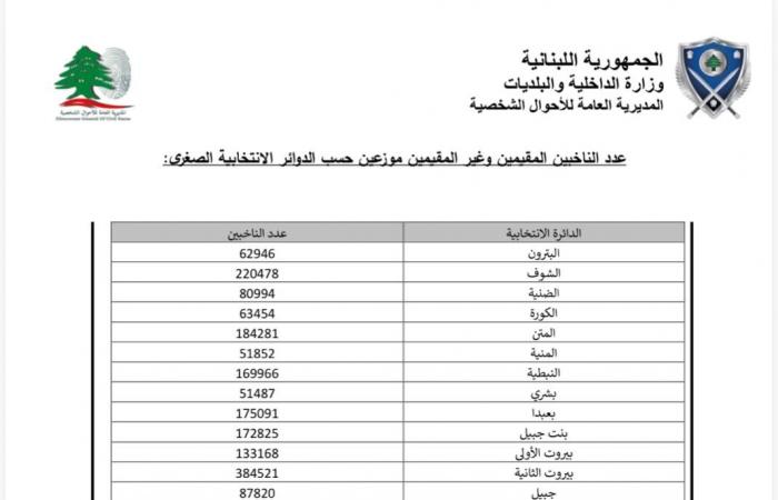 وزراة الداخلية تنشر جداول أعداد الناخبين المقيمين وغير المقيمين